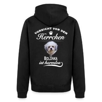 Bolonka Zwetna Hund - Vorsicht vor dem Herrchen - Unisex Premium Bio Zip Hoodie - Schwarz - Hinten - Nico (187cm)