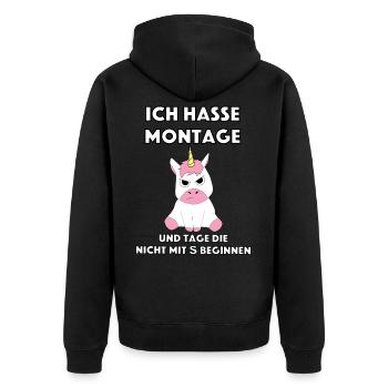 Einhorn Unicorn Ich hasse Montag I hate Mondays - Unisex Premium Bio Zip Hoodie - Schwarz - Hinten - Nico (187cm)