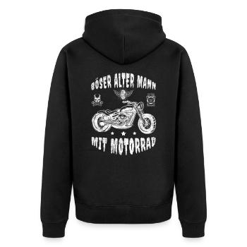 Biker Humor Funny - Böser alter Mann mit Motorrad - Unisex Premium Bio Zip Hoodie - Schwarz - Hinten - Nico (187cm)