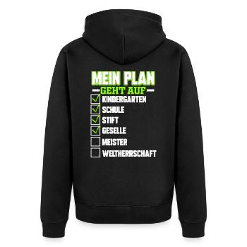 Plan geht auf Stift Geselle Meister Weltherrschaft - Unisex Premium Bio Zip Hoodie - Schwarz - Hinten - Nico (187cm)