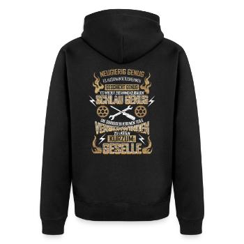 Geselle - Neugierig Geschickt Schlau - Unisex Premium Bio Zip Hoodie - Schwarz - Hinten - Nico (187cm)