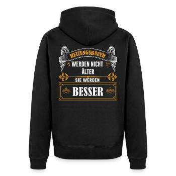 Lustiger Heizungsbauer Klempner - Unisex Premium Bio Zip Hoodie - Schwarz - Hinten - Nico (187cm)