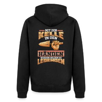 Mit der Kelle in Händen werden Helden zu Legenden - Unisex Premium Bio Zip Hoodie - Schwarz - Hinten - Nico (187cm)