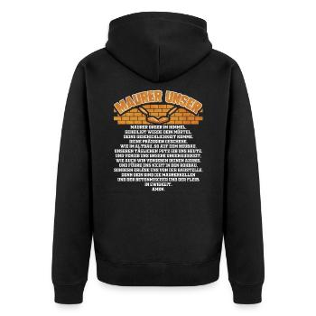 Maurer Unser - Maurer Gebet lustiger Spruch - Unisex Premium Bio Zip Hoodie - Schwarz - Hinten - Nico (187cm)