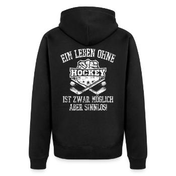 Hockey Eishockey Spruch - Unisex Premium Bio Zip Hoodie - Schwarz - Hinten - Nico (187cm)