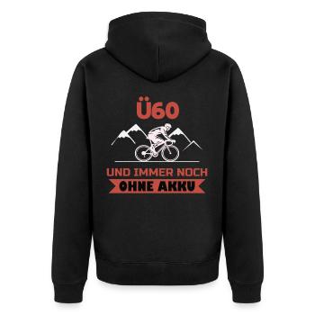 Ü60 Radsport Fahrrad Lustiges Anti Ebike Shirt - Unisex Premium Bio Zip Hoodie - Schwarz - Hinten - Nico (187cm)
