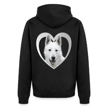 Weißer Schäferhund - Weisser Schäferhund Herz - Unisex Premium Bio Zip Hoodie - Schwarz - Hinten - Nico (187cm)