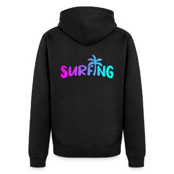 Surfing Retro - Unisex Premium Organic Zip Hoodie - black - Back - Nico (187cm)