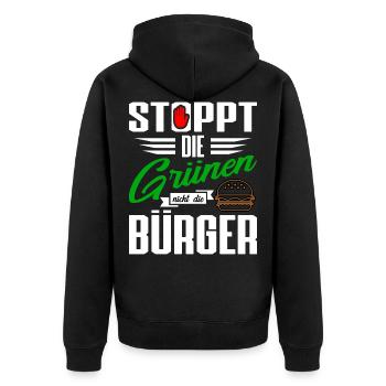 Stoppt die Grünen, nicht die Burger! Wahl - Unisex Premium Bio Zip Hoodie - Schwarz - Hinten - Nico (187cm)