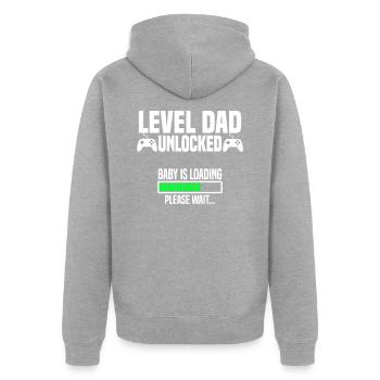 Level Dad unlocked - Unisex Premium Bio Zip Hoodie - Grau meliert - Hinten - Nico (187cm)