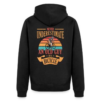 Never Underestimate Old Guy on a Bicycle Cycling - Unisex Premium Organic Zip Hoodie - black - Back - Nico (187cm)