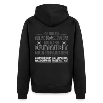 Anlagenmechaniker, Klempner, Sanitär, Gas - Unisex Premium Bio Zip Hoodie - Schwarz - Hinten - Nico (187cm)