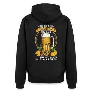 Ich bin kein Dichter und Denker aber oft dichter - Unisex Premium Bio Zip Hoodie - Schwarz - Hinten - Nico (187cm)