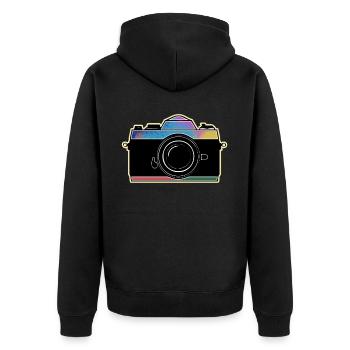 Fotografie Fotograf Kamera Vintage Retro kreativ - Unisex Premium Bio Zip Hoodie - Schwarz - Hinten - Nico (187cm)