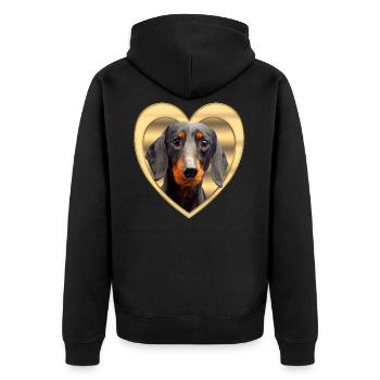 Dackel - Dackel Hund - Herz Design - Unisex Premium Bio Zip Hoodie - Schwarz - Hinten - Nico (187cm)