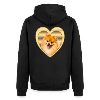 Zwergspitz - Zwergspitz Hund - Herz - Unisex Premium Bio Zip Hoodie - Schwarz - Hinten - Nico (187cm)