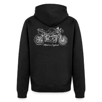 Britisch Bike - Made in England - Unisex Premium Bio Zip Hoodie - Schwarz - Hinten - Nico (187cm)