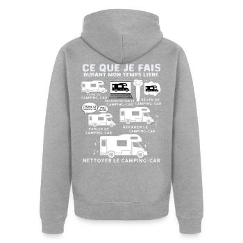 Camping-car humour idée cadeau papa maman - Veste à capuche bio Premium Unisexe - gris chiné - Dos - Nico (187cm)