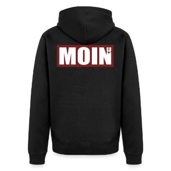 MOIN - Norddeutsch - Unisex Premium Bio Zip Hoodie - Schwarz - Hinten - Nico (187cm)