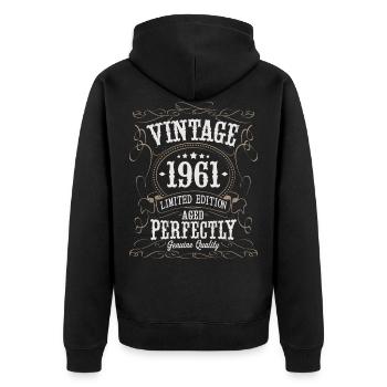 Born in 1961 Legends 1961 Vintage - Unisex Premium Organic Zip Hoodie - black - Back - Nico (187cm)