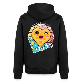 90s Retro Japanese Kawaii Anime Food Waffle - Unisex Premium Bio Zip Hoodie - Schwarz - Hinten - Nico (187cm)