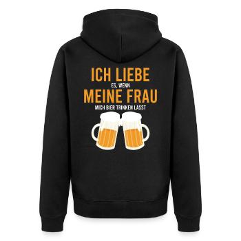 Bier Trinken Frau Spruch - Unisex Premium Bio Zip Hoodie - Schwarz - Hinten - Nico (187cm)