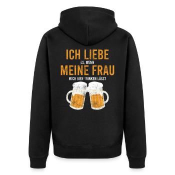 Bier Trinken Frau Spruch - Unisex Premium Bio Zip Hoodie - Schwarz - Hinten - Nico (187cm)