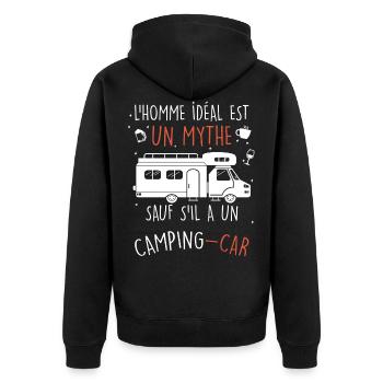 Camping car homme mythe, cadeau retraité camping - Veste à capuche bio Premium Unisexe - noir - Dos - Nico (187cm)