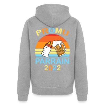 Promu parrain 2022 - Veste à capuche bio Premium Unisexe - gris chiné - Dos - Nico (187cm)