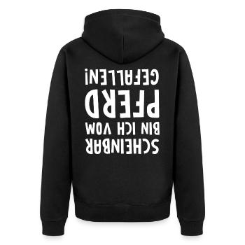 Scheinbar bin ich vom Pferd gefallen - Unisex Premium Bio Zip Hoodie - Schwarz - Hinten - Nico (187cm)