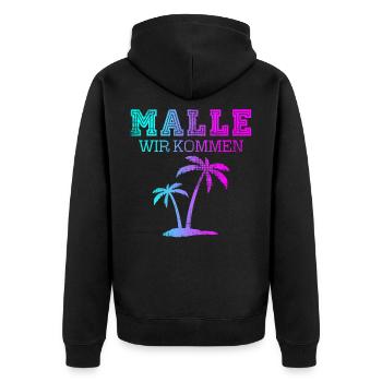 Malle wir kommen - Unisex Premium Bio Zip Hoodie - Schwarz - Hinten - Nico (187cm)
