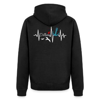 Ostsee Heartbeat Anker - Maritim - Unisex Premium Bio Zip Hoodie - Schwarz - Hinten - Nico (187cm)