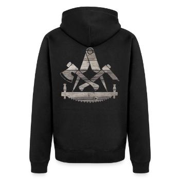 Zimmermann - Vintage wooden logo - Unisex Premium Organic Zip Hoodie - black - Back - Nico (187cm)