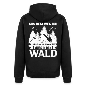 Aus dem weg ich muss in den Wald Förster - Unisex Premium Bio Zip Hoodie - Schwarz - Hinten - Nico (187cm)