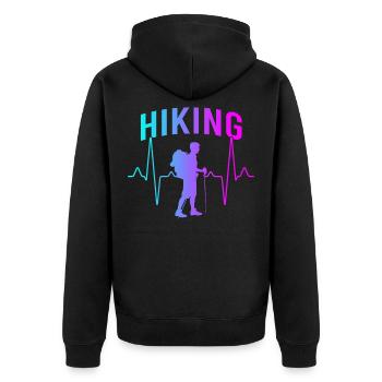 Wandern Herzschlag - Unisex Premium Bio Zip Hoodie - Schwarz - Hinten - Nico (187cm)
