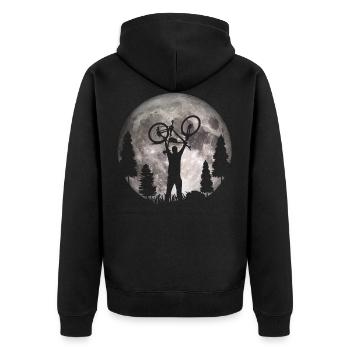 MTB - Mond - Mountainbiker - Unisex Premium Bio Zip Hoodie - Schwarz - Hinten - Nico (187cm)