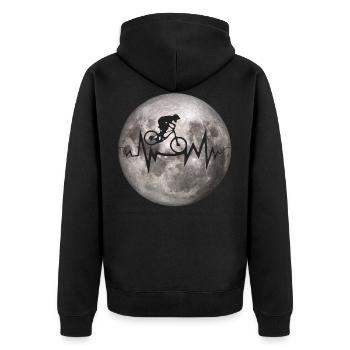 Crazy MTB Moon Heartbeat - Unisex Premium Organic Zip Hoodie - black - Back - Nico (187cm)