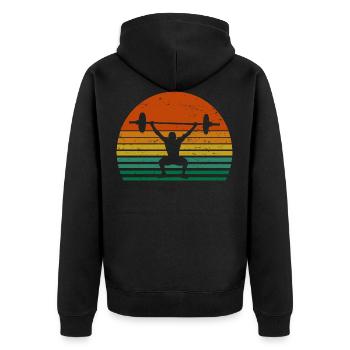 Bodybuilding vintage sunset - Unisex Premium Bio Zip Hoodie - Schwarz - Hinten - Nico (187cm)