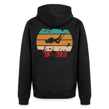 Ozean Tauchen Retro Taucher - Unisex Premium Bio Zip Hoodie - Schwarz - Hinten - Nico (187cm)