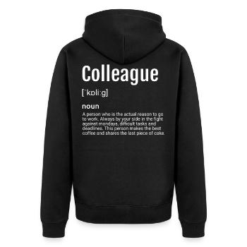 Colleague Definition - Unisex Premium Organic Zip Hoodie - black - Back - Nico (187cm)