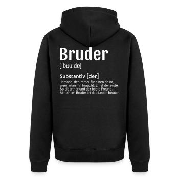 Bruder Definition - Unisex Premium Bio Zip Hoodie - Schwarz - Hinten - Nico (187cm)