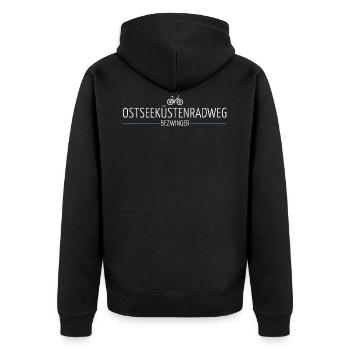 Ostseeküstenradweg Bezwinger - Unisex Premium Bio Zip Hoodie - Schwarz - Hinten - Nico (187cm)