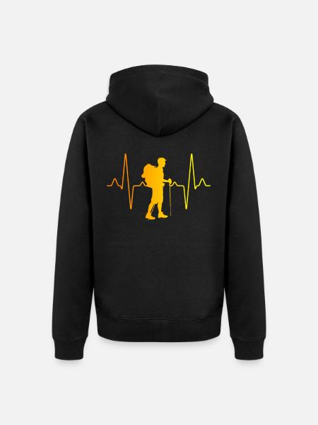 Wandern Wanderer Herzschlag - Unisex Premium Bio Zip Hoodie - Schwarz