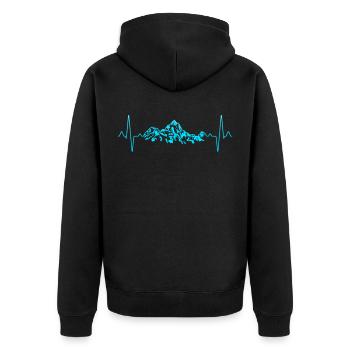 Wandern Berge Herzschlag - Unisex Premium Bio Zip Hoodie - Schwarz - Hinten - Nico (187cm)