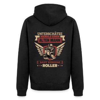 Alter Mann Mit Roller Rentner Opa Shirt - Unisex Premium Bio Zip Hoodie - Schwarz - Hinten - Nico (187cm)