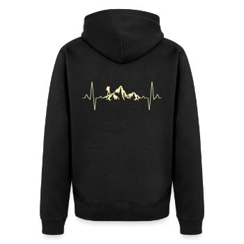 Wandern Berge Herzschlag - Unisex Premium Bio Zip Hoodie - Schwarz - Hinten - Nico (187cm)