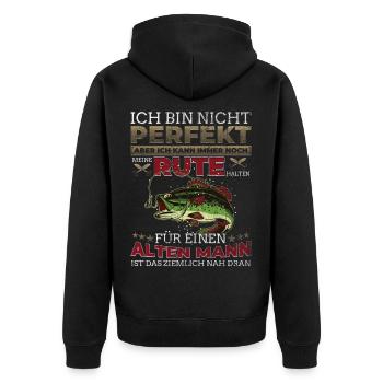Angler - Alter Mann beim Angeln - Perfektion - Unisex Premium Bio Zip Hoodie - Schwarz - Hinten - Nico (187cm)