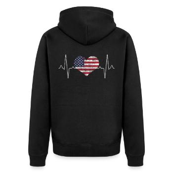 USA Amerika Herzschlag - Unisex Premium Bio Zip Hoodie - Schwarz - Hinten - Nico (187cm)