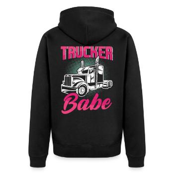 Trucker Babe Weiblicher Lkw-Fahrer Frau Trucker - Unisex Premium Bio Zip Hoodie - Schwarz - Hinten - Nico (187cm)
