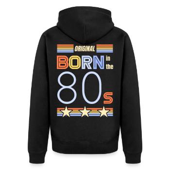 Retro 80s vintage - Unisex Premium Organic Zip Hoodie - black - Back - Nico (187cm)